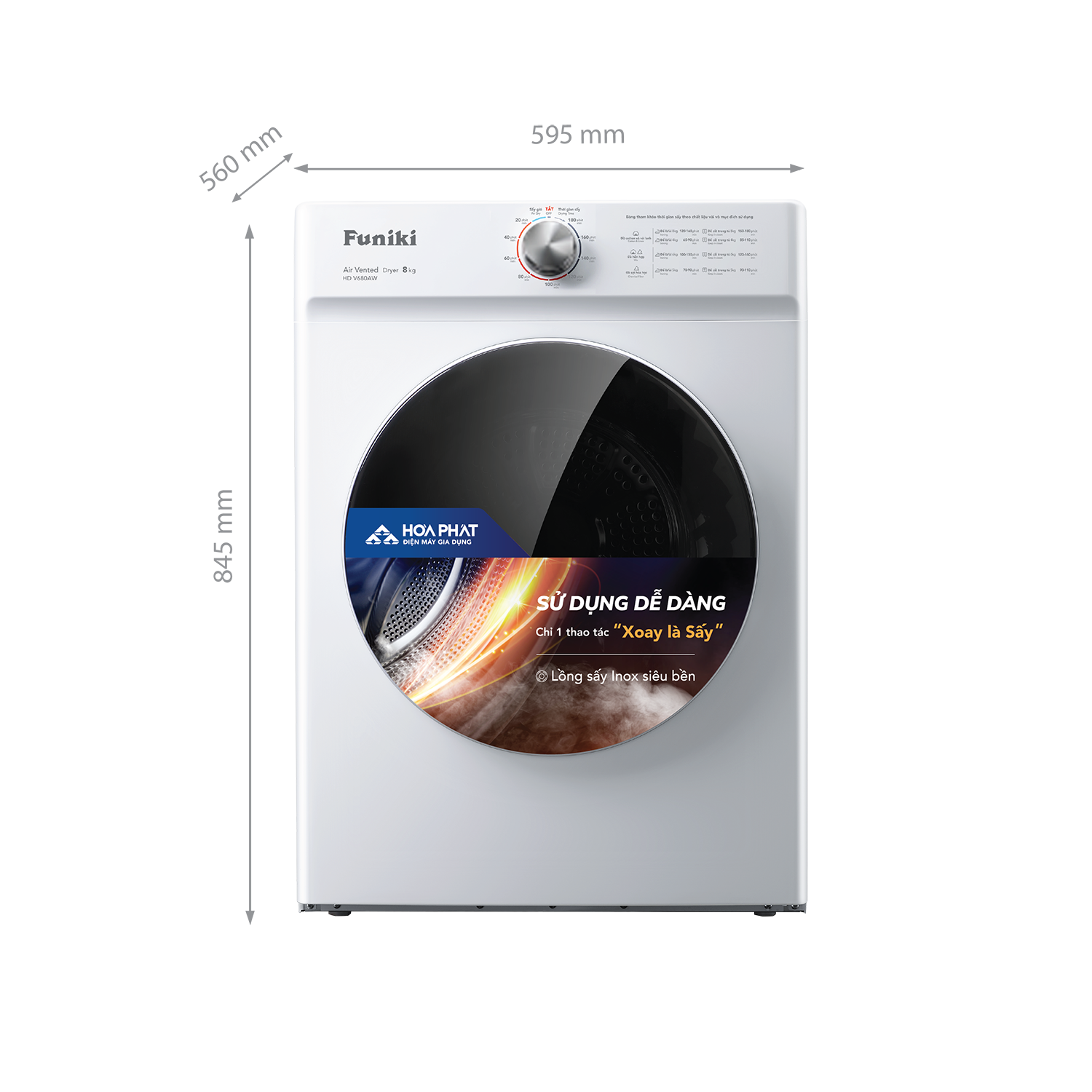 Máy sấy thông hơi Funiki HD V680AW 8kg - Hình ảnh 4